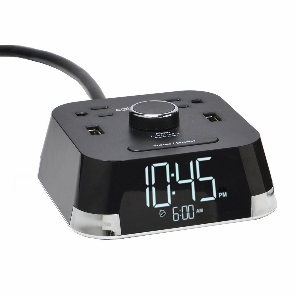 CubieTime 2.0 Single Day Alarm Clock, 2 USB & 2 Outlets, Black