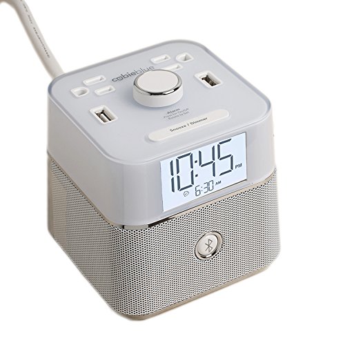 CubieBlue 2.0 Bluetoothingle Day Alarm Clock, 2 USB (a+c) & 2 Outlets, White