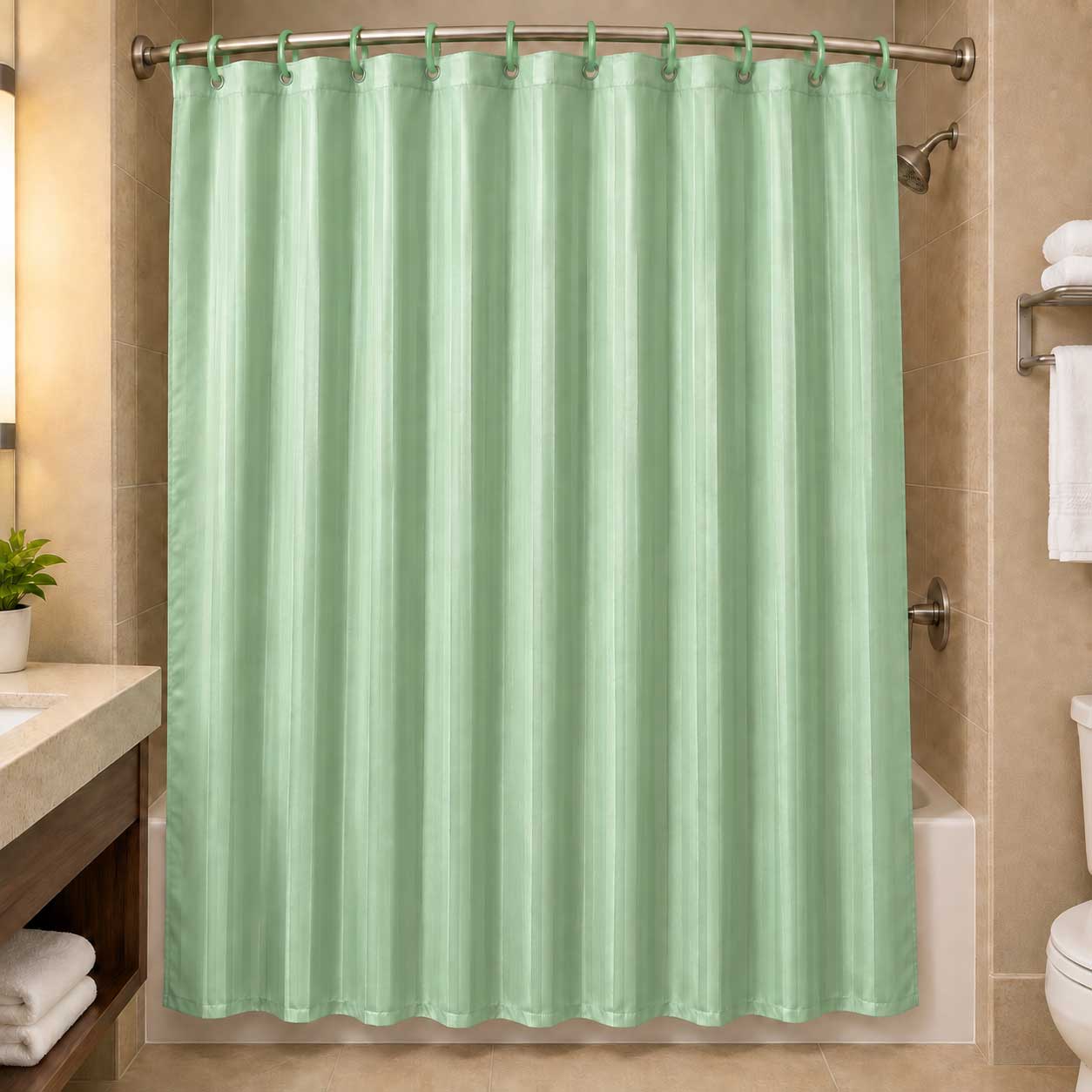 Victorian Stripe, Poly, Shower Curtain, Green, 70x72