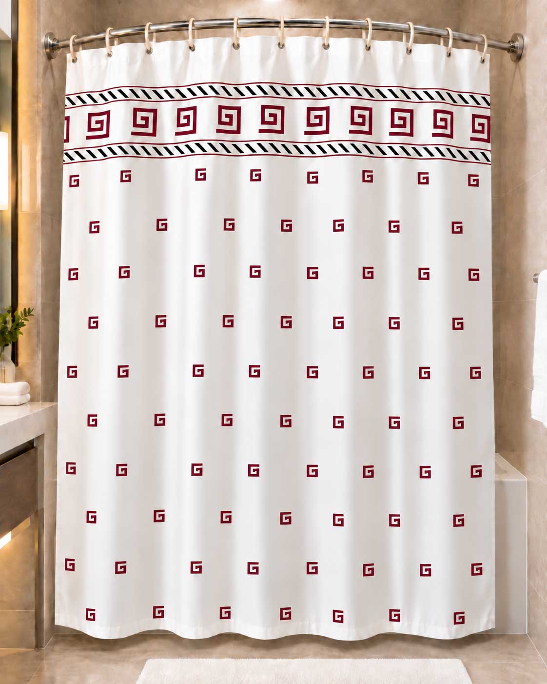 Shower Curtain, Designer Collection, Burgundy, Poly, 70x72, Includes Hooks, EACH