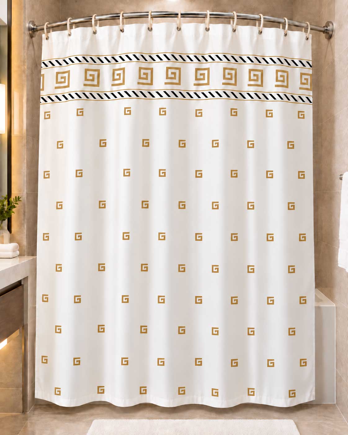 Shower Curtain, Designer Collection, Beige, Poly, 70x72, Includes Hooks, EACH