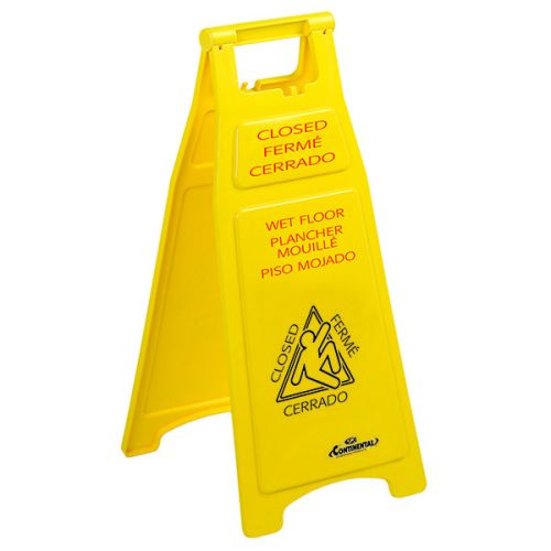 Closed Wet Floor Sign, Easel, Yellow, 37"