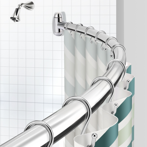 Curved Shower Rod, with Bracket, Round, Chrome, 5 ft