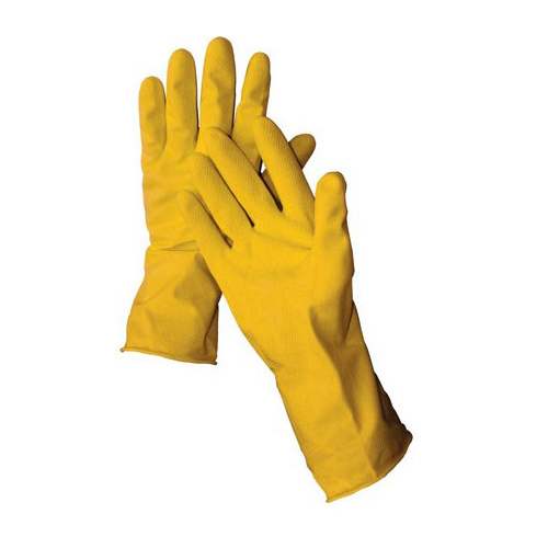 Yellow Latex Gloves, Flock Lined, Medium, 12 Pack