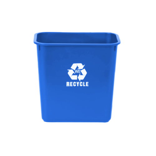Wastebasket 8 QT, Blue w/ White Recycling Logo, 12/CS