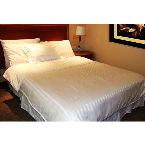 Pearl Duvet Cover, White Cotton/Poly Stripe, Zippered, King