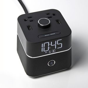 CubieBlue 2.0 Bluetooth Single Day Alarm Clock, 2 USB (a+c) & 2 Outlets, Black
