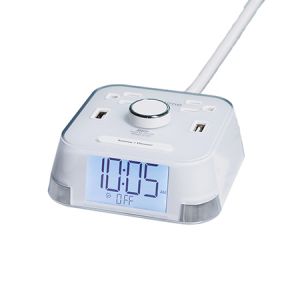 CubieTime Single Day Alarm Clock, 2 USB & 2 Outlets, White